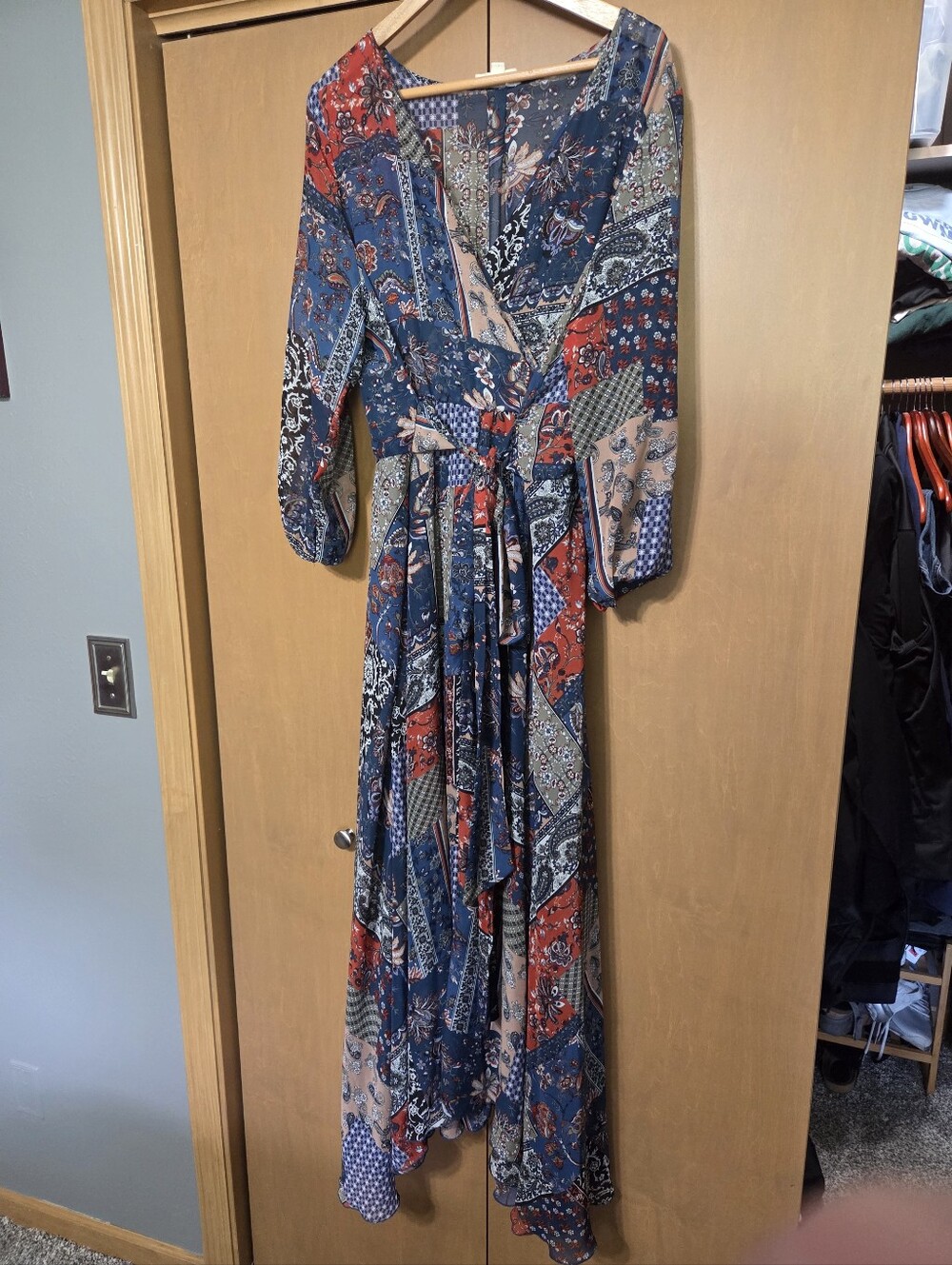 2X Bohemian Patchwork Maxi Dress in Blue & Red